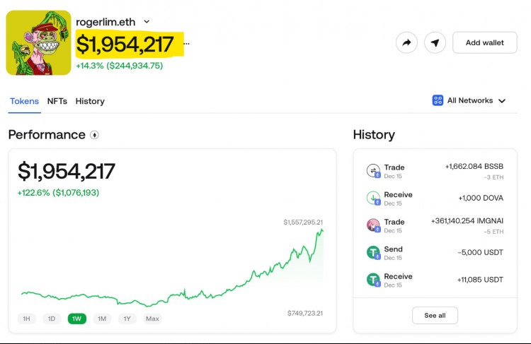 211天空中这个加密钱包来了878美元涨到1975658美元