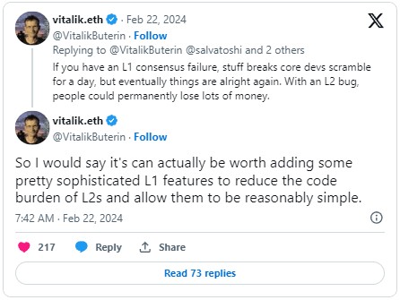 VITALIKBUTERIN提出通过高级L1功能解决L2编码的复杂性