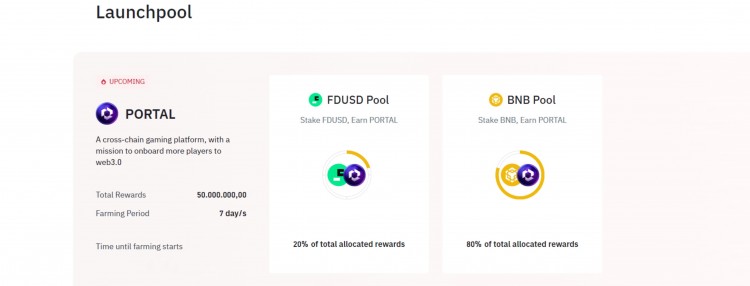 门户PORTAL代币可以通过币安LAUNCHPOOL通过质押BNB或FDUSD来赚取